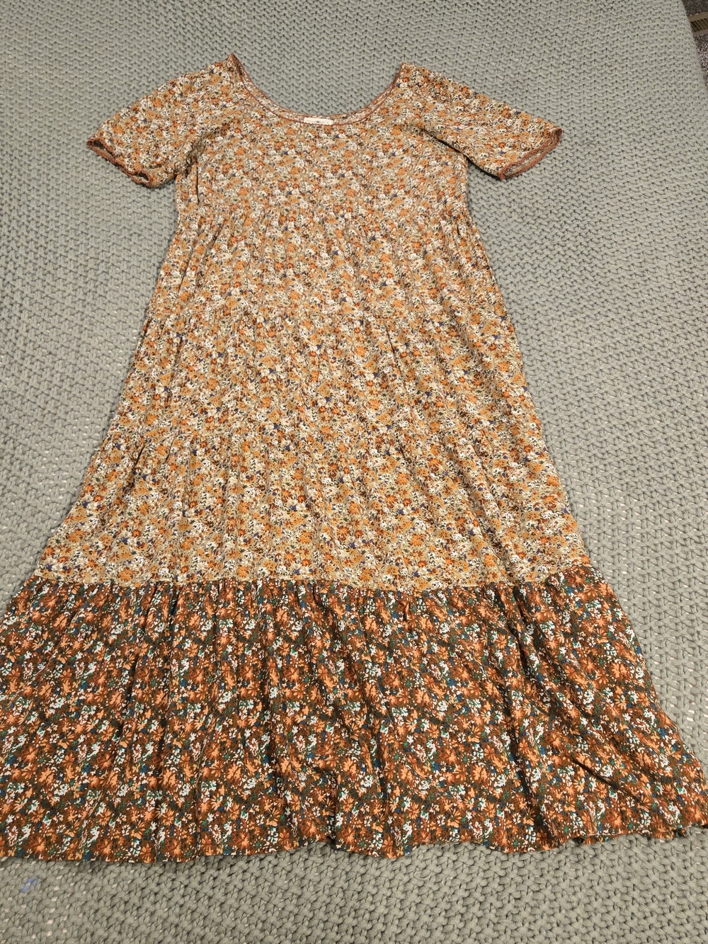 NATURAL LIFE Cream, Brown & Orange Floral Tiered Maxi Dress